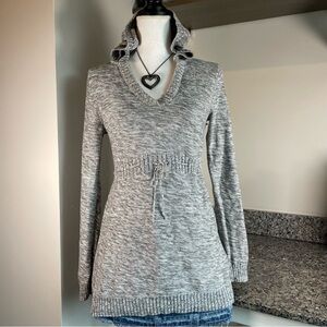 Y2K Woman’s Roxy Medium Grey Knit Hooded Long Sleeve Sweater